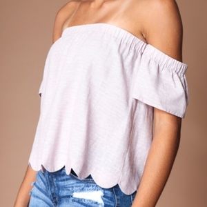 SCALLOP OFF SHOULDER BLOUSE [TB110593]